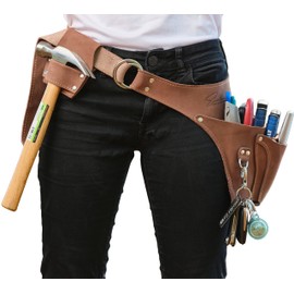 ERALEN Leather Garden Tool Belt For Women- Florist Belt Holster, Utility Belt Apron for Gardening, DIY, Fits Up to 53", Gift Box Included (Left Handed Brown)