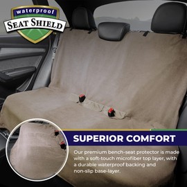 Waterproof SeatShield Washable Backseat Cover- Universal Heavy Duty Non-Slip Back Seat Protector for Kids, Dogs, Pet from Sweat, Food, Dirt etc. - Tan Car Seat Cover for Auto, Truck, Van, SUV