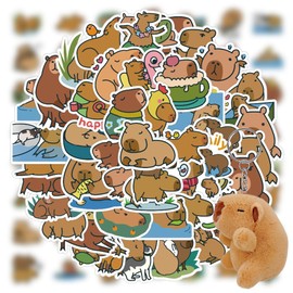 Pack of 100 Capybara Stickers and Capybara Plush Key Chain, Vinyl Capybar Waterproof Stickers, Kawaii Waterproof Animal Stickers, Decor Graffiti for DIY Laptop Luggage Fridge