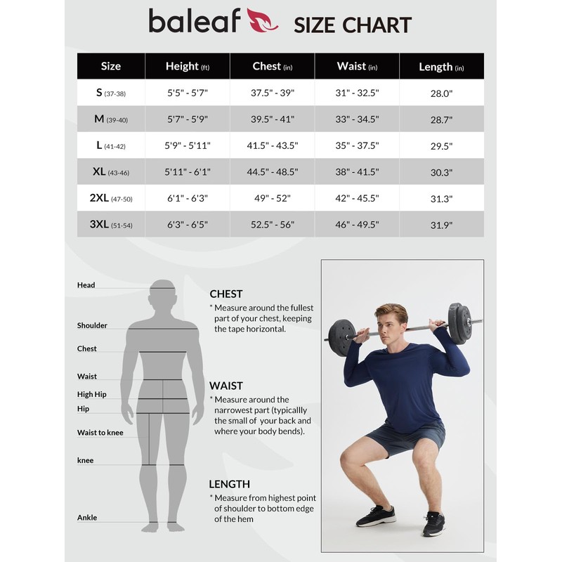 BALEAF Men's Long Sleeve Running Hiking Tops UPF 50+ Quick-Dry
