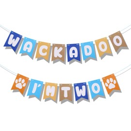 Bluey Birthday Decoration, Wackadoo I'm Two Banner Paw Print Blue Happy Birthday Background Hanging Banner for Boys Girls Dog Theme Birthday Party Decorations Accessories