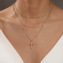 Xmsrn Vintage Layered Cross Pendant Necklace Boho Braid Chain Choker Necklace Gold Cross Choker Necklace Retro Cross Chain Necklace for Women