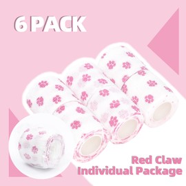 6-Pack Self Adhesive Bandage Wrap 2Inch x 5 Yards, Elastic Athletic Tape, Tattoo Grip Tape, Non Woven Medical Tape for First Aid, Sports, Wrist, Ankle, Vet Wrap for Pets (Red-Claw)