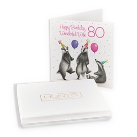 Hunts England - Boxed 80th Wife Badgers Birthday Card - Milo's - Age 80 Birthday Card For Wife - For 80 Year Old - Age Eighty - In Keepsake Box