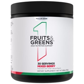 Rule 1 Fruits & Greens Powder - 40+ Active Ingredients Including 4g Fruit & Vegetable Concentrates + 2g Prebiotic Fiber for Daily Wellness (30 Servings, Mixed Berry)