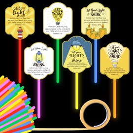 60 Sets Christian Sunday School Gifts Let Your Light Shine Cards with Glow in the Dark Sticks Religious Bible Verse Card Luminous Glowsticks for Church Christian Baptism Gifts VBS Party Favors