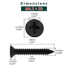 #14 x 1-1/2" Flat Head Wood Screws (25 pcs), 18-8 (304) Stainless Steel, Phillips Drive Flat Head Self Tapping Screws, Black Oxide Coated Sheet Metal Screws, Fayeploo (with Phillips Driver Bit)