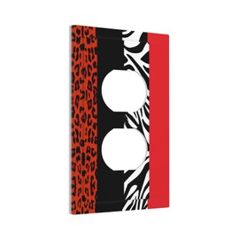 Red Black Modern Geometric Cheetah Zebra Leopard Print 1 Gang Duplex Receptacle Switch Wall Plate Jumbo Electrical Outlet Covers Receptacle Plug Covers Socket Faceplate Animal Skin Art Bathroom Decor