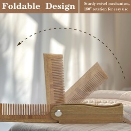 Folding Green Sandalwood Beard Comb for Men, Natural Wood Comb for Grooming Beards, Mustaches, and Hair, Compact and Travel-Friendly