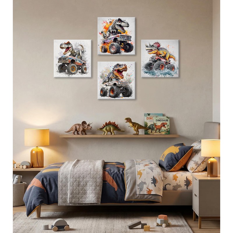 Namoset Dinosaur Truck Wall Art for Boys Room, Kids Room
