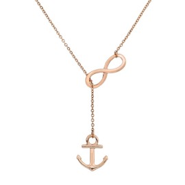 ELBLUVF Rose Gold Plated Stainless-steel Handmade Anchor and Infinity Lariat Y Necklace 18inches