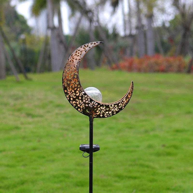 Starryfill Moon-Shaped Garden Solar Lights, Outdoor Bronze Metal Waterproof Stake