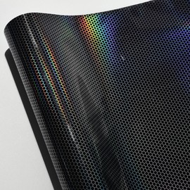 AuMoHall Honeycomb Holographic Laser Black Car Vinyl Wrap Gloss Laser Rainbow Color Change Car Body Film DIY Wrapping Roll for Vehicle Interior Exterior Decoration, 59.84" x 23.62"