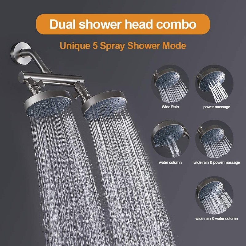 AZOS Double Shower Head with Shut-Off Valve, Bathathroom High Pressure