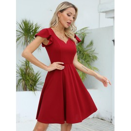 Missufe Women's Cocktail Dress Elegant Vintage Mini Dress Short A-line Sweetheart Neck Dresses, red