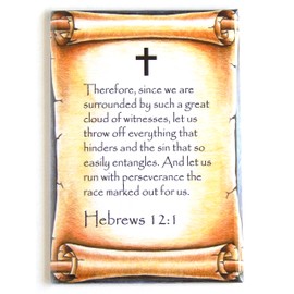 Hebrews 12:1 Bible Verse Fridge Magnet (2 x 3 inches)