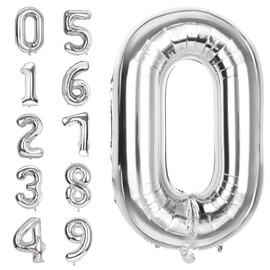 Number 0 Balloons 40 Inch Large Helium Foil Mylar Balloons For Birthdays Party Decorations/Wedding/Anniversary/Graduations/Baby Shower (Silver)