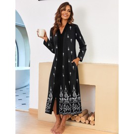 Ekouaer Women Zipper Robe Long Sleeve Loungewear Lightweight Housecoat Full Length Nightgown with Pockets