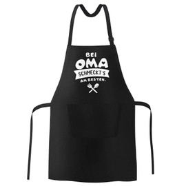 MoonWorks® Kochschürze bei (style_variation) schmeckts am besten Grill-Schürze Spruch Schürze Küchenschürze Baumwolle schwarz unisize