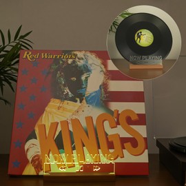 DREAMFORT Now Playing Vinyl Record Stand Light up Record Holder Wooden Acrylic for Vinyl Album Display and Storage Adjustable Brightness Vintage Music Decor(Musical Notes)