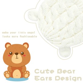 RAOEXI Baby Toddler Hat and Mitten Set Winter Knitted Thick Warm Beanie Cap Gloves for Infant Boys Girls (6-18 Months, White)