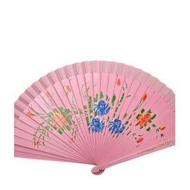 CLGIFT Floral Vintage Spanish Folding Fan Doubled-Side Flower Wood Fan for Wedding Party Decor/Dancing Hand Fan (Light Pink2)