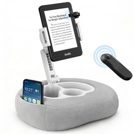 Kindle Pillow Stand with Wireless Page Turner, Kindle Holder for Bed with Storage Tray, Adjustable Tablet Pillow Stand for Hands-Free Reading, Fits Kindle & Tablets 4.7–11", Reading Accessories Gift