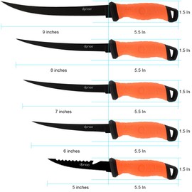 DPNAO Fishing Fillet Knife, Sharp Flexible Stainless-Steel Blade 5’’-9’’, Professional Level Knives for Filleting and Boning Meat, Non-Slip Handles, Includes Protective Sheath and Sharpener