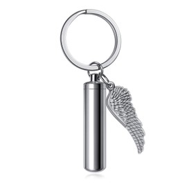 PiercingJak Cremation Jewelry Urn Keychain for Ashes Stainless Steel Angel Wing Keepsake Urn Key Chain Cylinder Memorial Cremation Keyring Jewelry for Human Pet Ashes