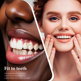 Diamond Grillz, Kucheed Bling Heart Cross Teeth Grill Cap 18K Gold Plated Hip-Hop Tooth Jewellery, Trendy Cubic Zirconia Teeth Jewellery for Men and Women, Shiny Rapper Costume Party Accessory, Brass