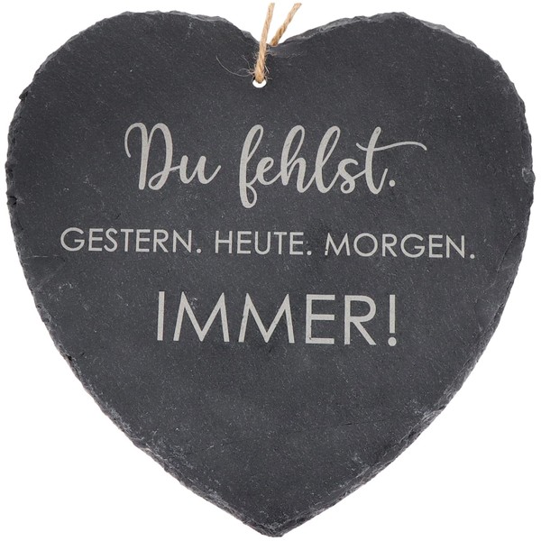 Spruchreif Large Slate Heart with Engraving | Slate Heart with Saying | Slate Board in Heart Shape with Cord for Hanging | Wall Decoration | Memory | Keepsake | Decorative Heart Mourning | Vermisse