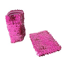 Cadoline Dark Pink Pair Ladies Sequin Polyester Costume Bracelets 16x10cm, Polyester