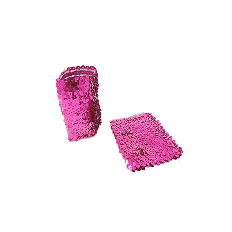 Cadoline Dark Pink Pair Ladies Sequin Polyester Costume Bracelets 16x10cm,