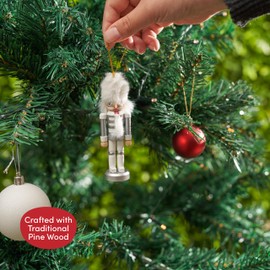 THE TWIDDLERS - 6 Silver Wooden Nutcracker Soldier Ornaments 10 cm / 4 Inches - Festive Traditional Christmas Tree Decoration