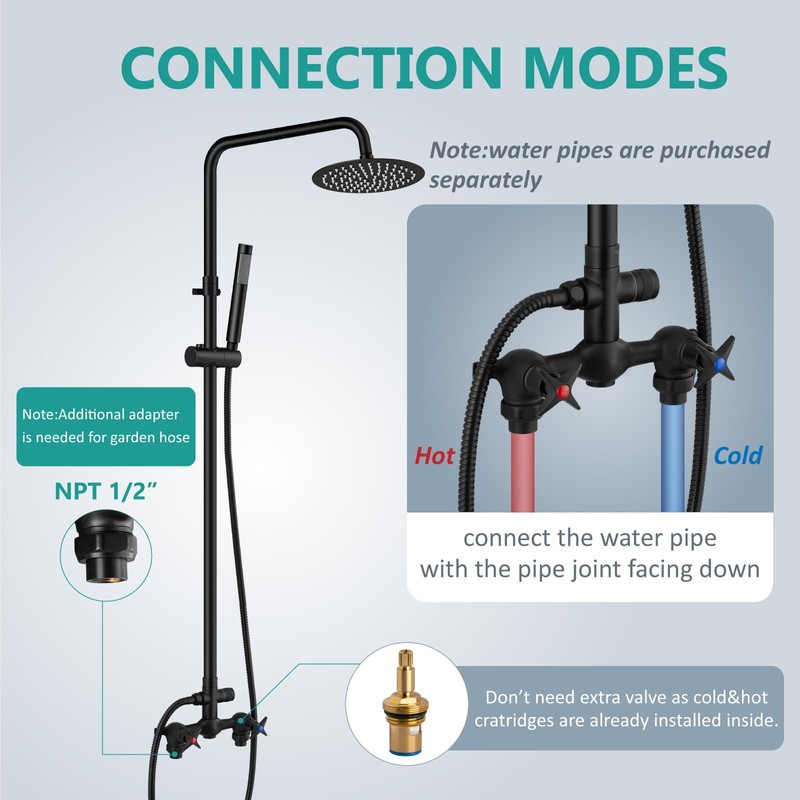Aolemi Outdoor Shower Kit,8 Inch Rain Head and Handheld,Matte Black
