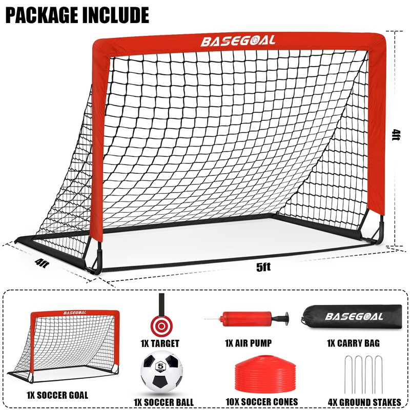 BaseGoal Kids Portable Soccer Goals for Backyard, 5x4ft,Easy Set up