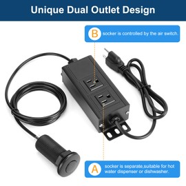 Dual Outlet Garbage Disposal Air Switch Kit, UL Listed Sink Top Air Switch for Food Waste Disposal, 3.58” Extra Long Air Button, Black Stainless Steel