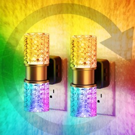 JandCase Night Lights Plug into Wall,2 Pack Color Changing Night Light for Kids, 3000K+RGB LED Nightlight with Dusk to Dawn Sensor, 10/50/100LM Adjustable Brightness for Rooms Decor