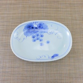 Pottery Dish, Arita Ware, Hasamiyaki, Grape Oval Plate (Small), Fish, Skewers, Japanese Tableware, Pottery Mitsubishi