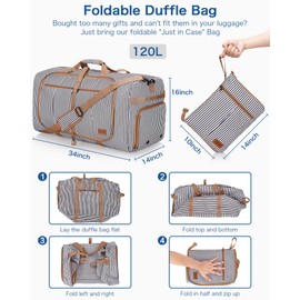 120L Travel Duffle Bag for Men and Women, Large Foldable Duffel Bag for Travel with Shoe Compartment Overnight Weekender Bag Gym Bag Water & Tear Resistant (Stripe, 120L)