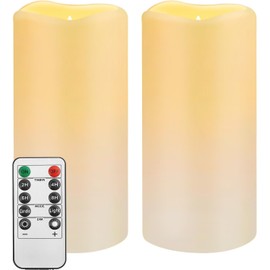 Waterproof Flameless Remote Control Candles 2PACK(D3''*H5.5'')Battery Operated Flickering LED Pillar Candle,plastic with 10-Key 24Hours Timer for Outdoor/Indoor Party Garden Lanterns Porch Ivory