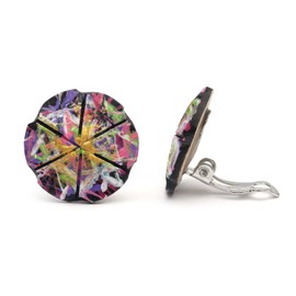 Idin Jewellery - Vibrant Splashed Coconut Shell Button Clip On Earrings