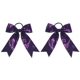 ZOONAI 2Pcs Women Teen Girls Sequins Hair Bows Elastic Ribbon Hair Bow Hair Accessories Ponytail Holder Hair Tie (Deep Purple)