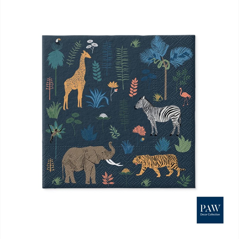 Paw Lunch Napkin Pack of 20, Exotic Animals, 33 x