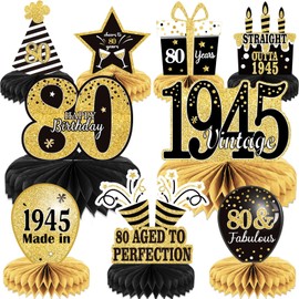 9PCS 80th Birthday decorations 80th birthday Centerpieces for Tables Decorations Vintage 1945 Honeycomb Table Topper Back in 1945 80th Birthday Decorations for Men and Woman 80 Years Birthday Party