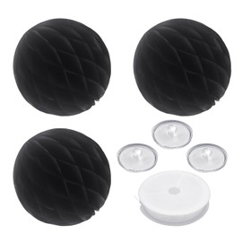3 Pieces of Three-Dimensional Paper Honeycomb Balls, with 1 Piece of Fishing Line and 3 Pieces of Sticky Hooks. Round Hanging Flower Balls, Party Decoration Flower Balls (Black).