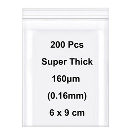 Resealable Plastic Bags, 160 μm Thick Ziplock Bags, Transparent Storage Bags, Reusable Ziplock Bags, Polyethylene Bags Sealable (200, 6 x 9 cm)