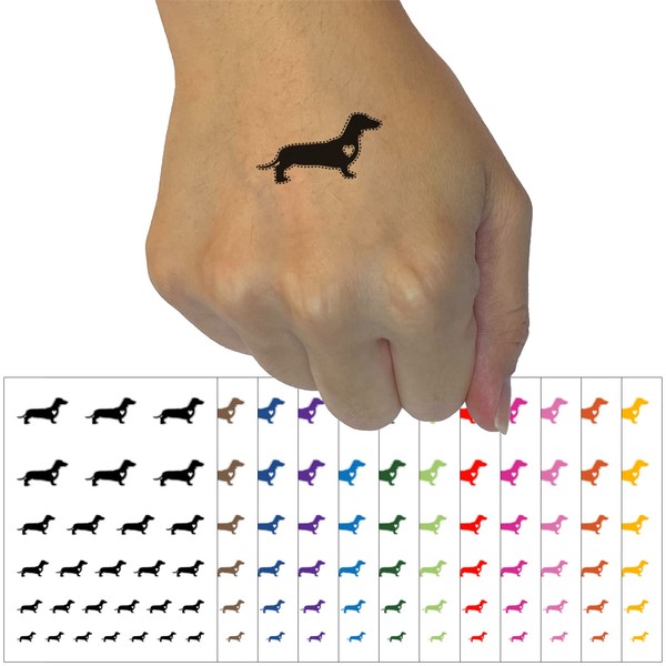 Smooth Haired Dachshund Dog with Heart Temporary Tattoo Water Resistant