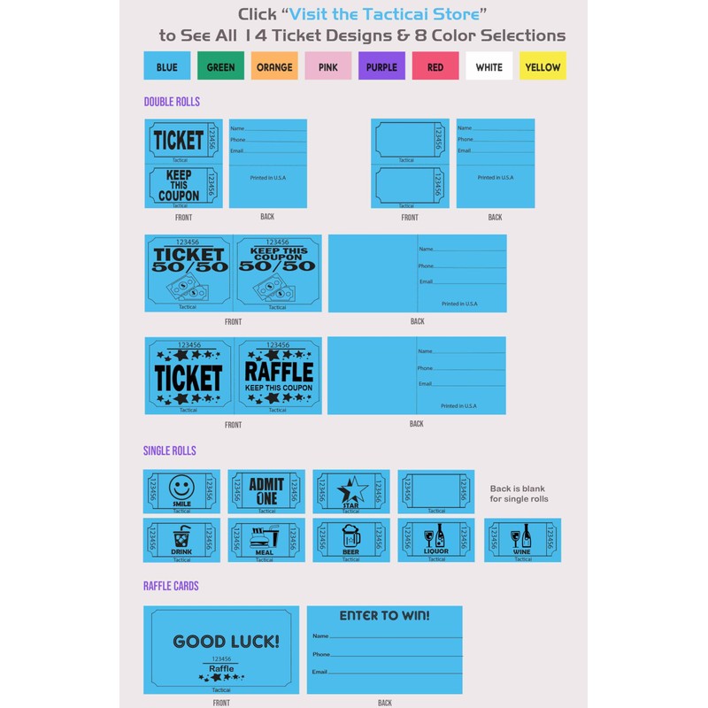 Tacticai 2000 Raffle Tickets, Smile, Green (1 of 8 Colors),