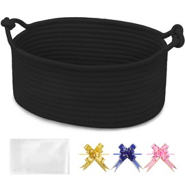 BOSROTY Baby Gift Baskets Empty with Handle, Small Woven Basket with Gift Bags and Ribbons, Decorative Organizer Box for Baby Pet Toy, 30.5 x 20 x 13 CM, Black